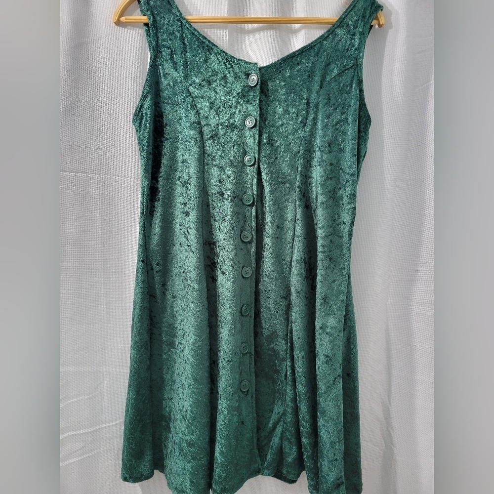 Vintage 80's Green Velvet Button-Down Mini Dress